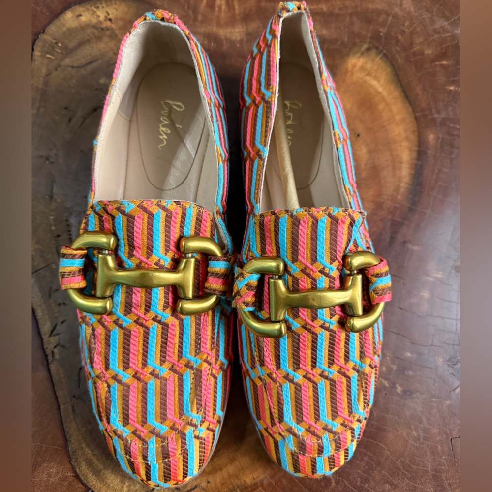 Boden Snaffle colorful jacquard oxfords with brass buckles sz 37/7